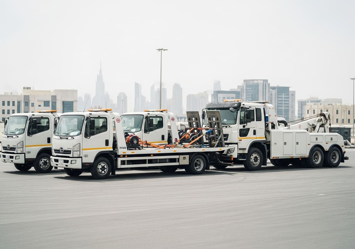 Apex Car Recovery fleet of flatbed tow trucks and wreckers in Dubai